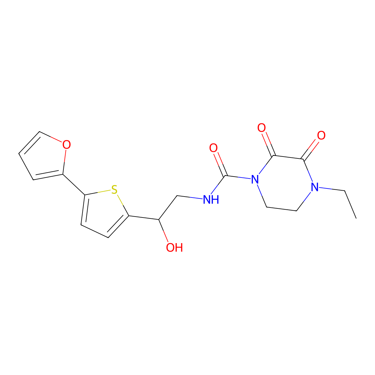4-ethyl-N-{2-[5-(furan-2-yl)thiophen-2-yl]-2-hydroxyethyl}-2,3-dioxopiperazine-1-carboxamide molecular structure, CAS 2309341-31-7