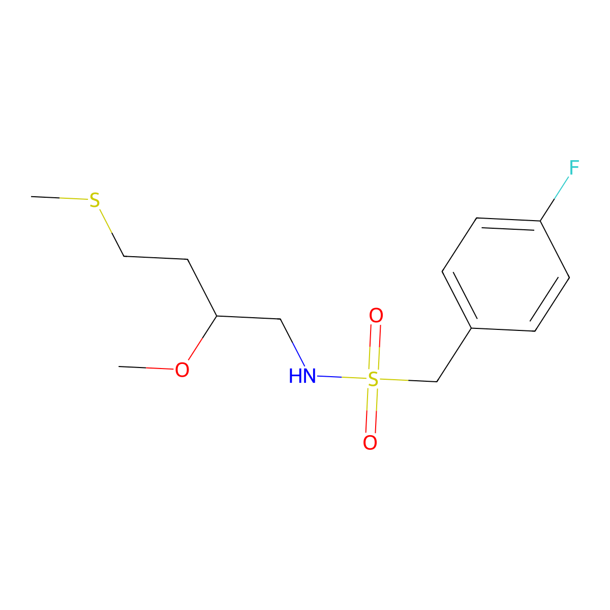 1-(4-fluorophenyl)-N-[2-methoxy-4-(methylsulfanyl)butyl]methanesulfonamide molecular structure, CAS 2309341-39-5
