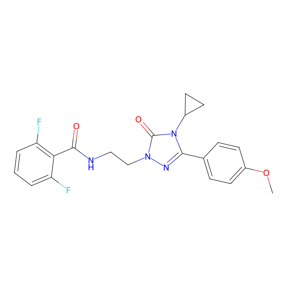 N-{2-[4-cyclopropyl-3-(4-methoxyphenyl)-5-oxo-4,5-dihydro-1H-1,2,4-triazol-1-yl]ethyl}-2,6-difluorobenzamide molecular structure, CAS 2309341-47-5