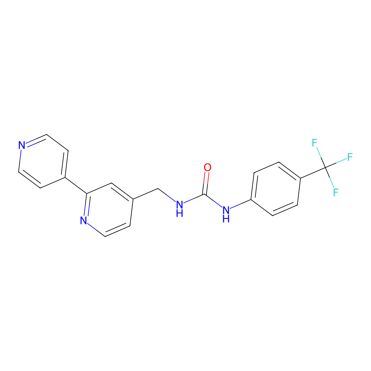 3-({[2,4'-Bipyridine]-4-yl}methyl)-1-[4-(trifluoromethyl)phenyl]urea molecular structure, CAS 2309341-68-0