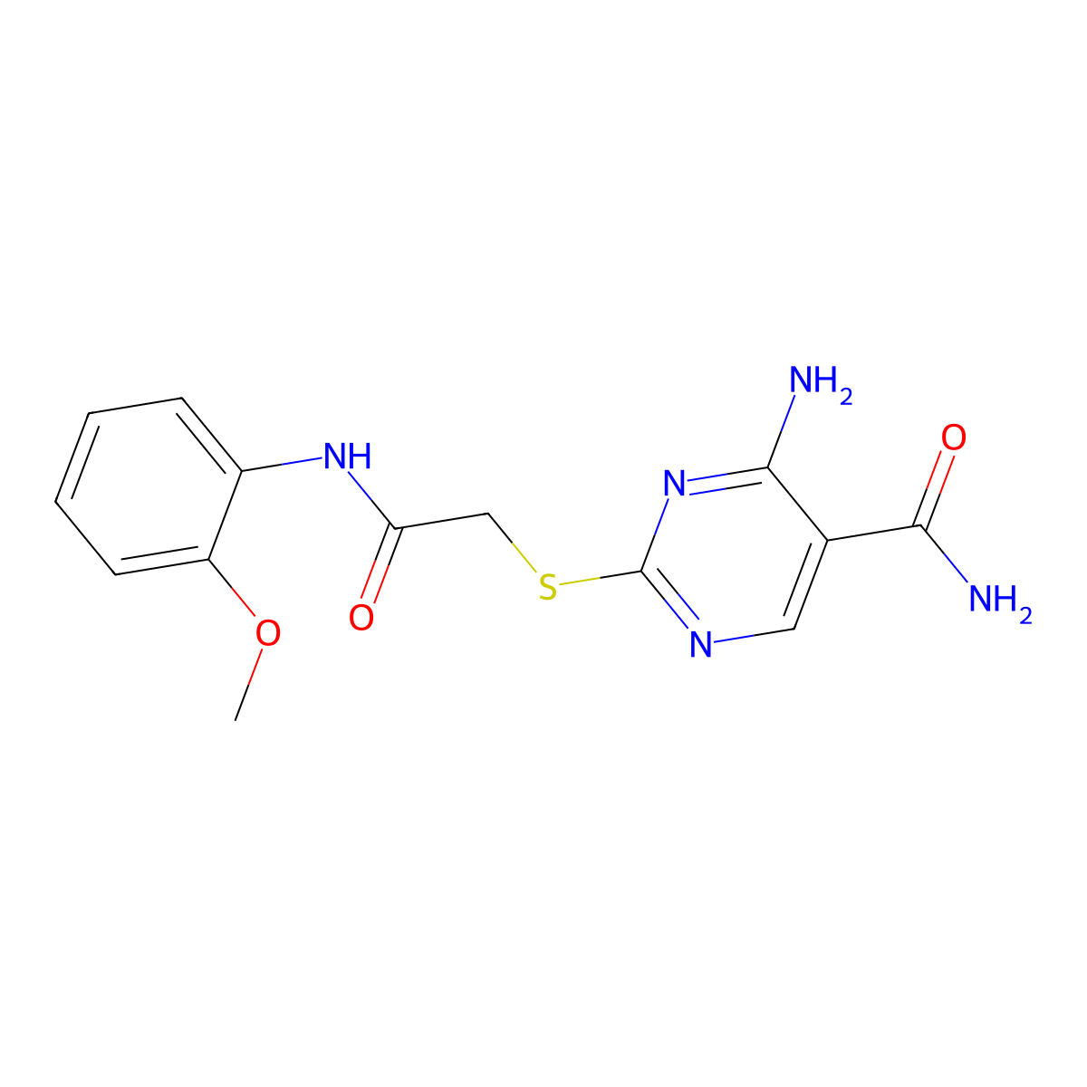 4-Amino-2-({[(2-methoxyphenyl)carbamoyl]methyl}sulfanyl)pyrimidine-5-carboxamide molecular structure, CAS 2309341-70-4