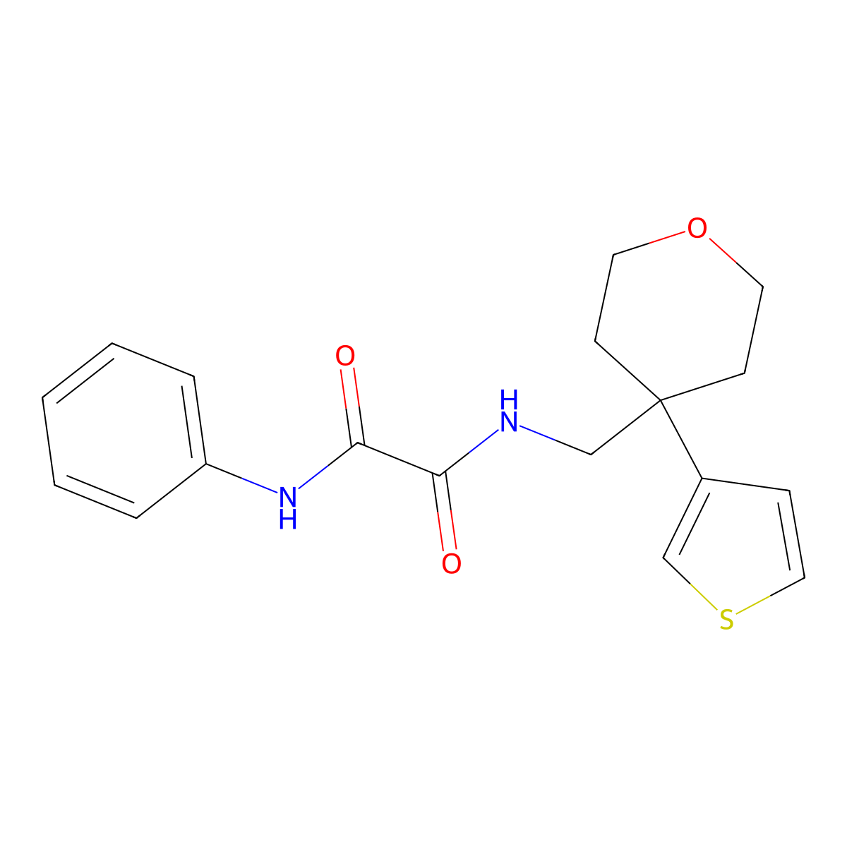 N'-phenyl-N-{[4-(thiophen-3-yl)oxan-4-yl]methyl}ethanediamide molecular structure, CAS 2309341-77-1