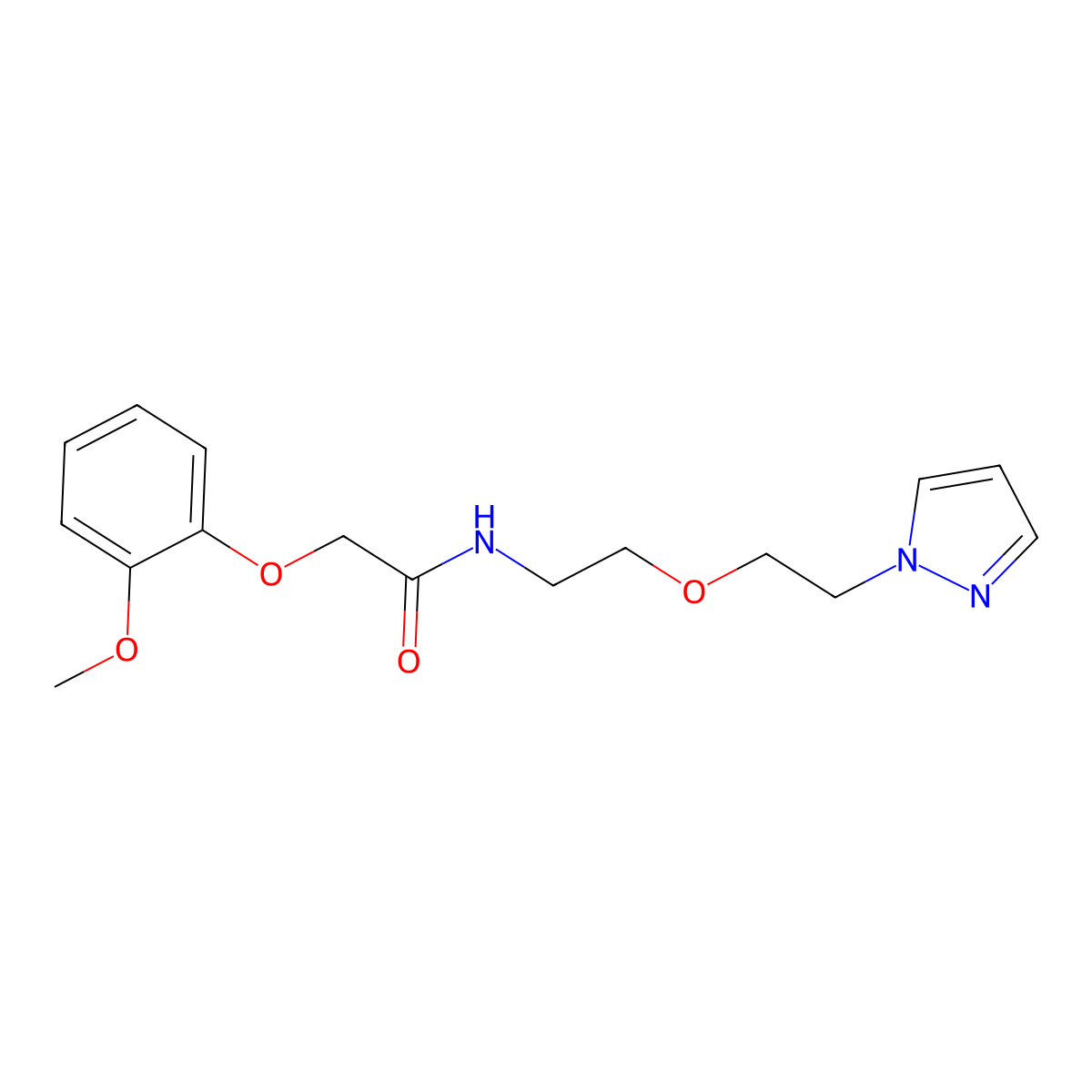 2-(2-methoxyphenoxy)-N-{2-[2-(1H-pyrazol-1-yl)ethoxy]ethyl}acetamide molecular structure, CAS 2309341-93-1