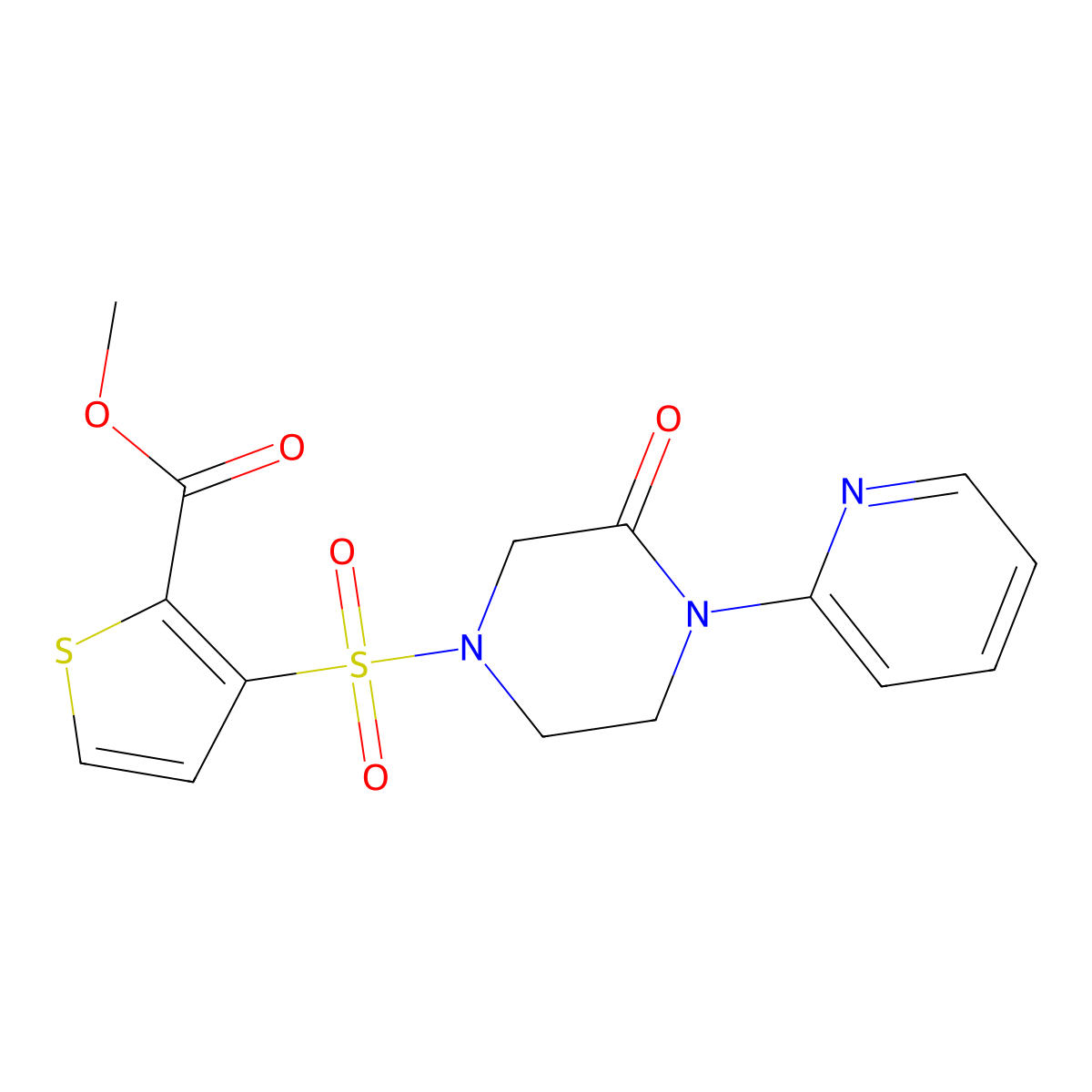 Methyl 3-{[3-oxo-4-(pyridin-2-yl)piperazin-1-yl]sulfonyl}thiophene-2-carboxylate molecular structure, CAS 2309342-31-0