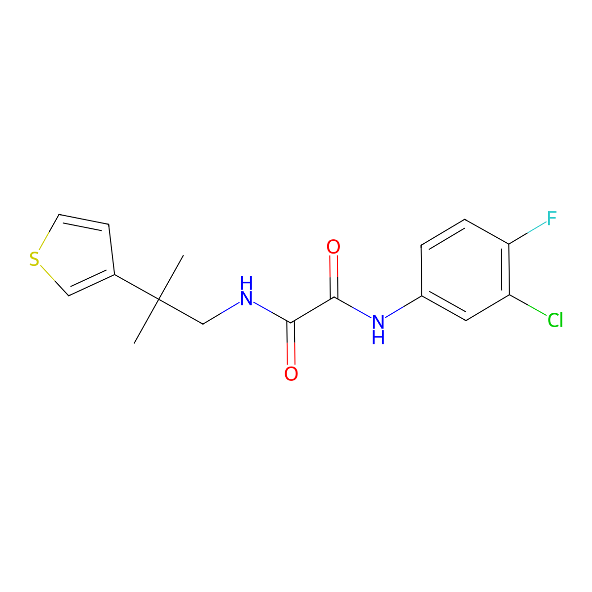 N'-(3-chloro-4-fluorophenyl)-N-[2-methyl-2-(thiophen-3-yl)propyl]ethanediamide molecular structure, CAS 2309342-39-8