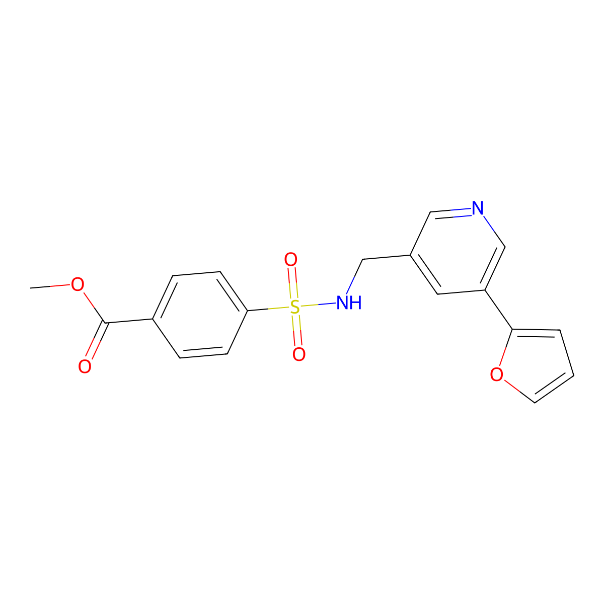 Methyl 4-({[5-(furan-2-yl)pyridin-3-yl]methyl}sulfamoyl)benzoate molecular structure, CAS 2309342-40-1