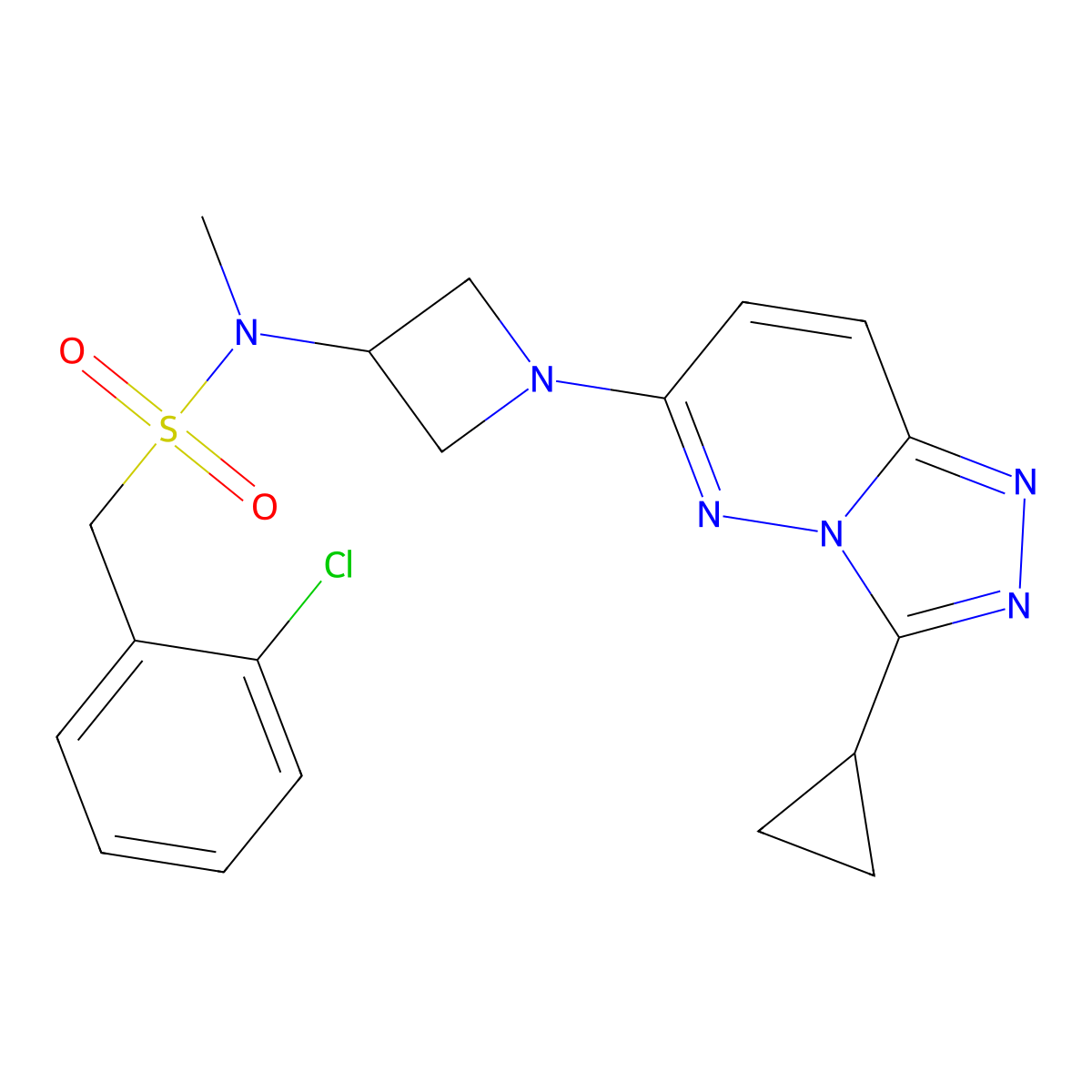 1-(2-chlorophenyl)-N-(1-{3-cyclopropyl-[1,2,4]triazolo[4,3-b]pyridazin-6-yl}azetidin-3-yl)-N-methylmethanesulfonamide molecular structure, CAS 2309342-49-0