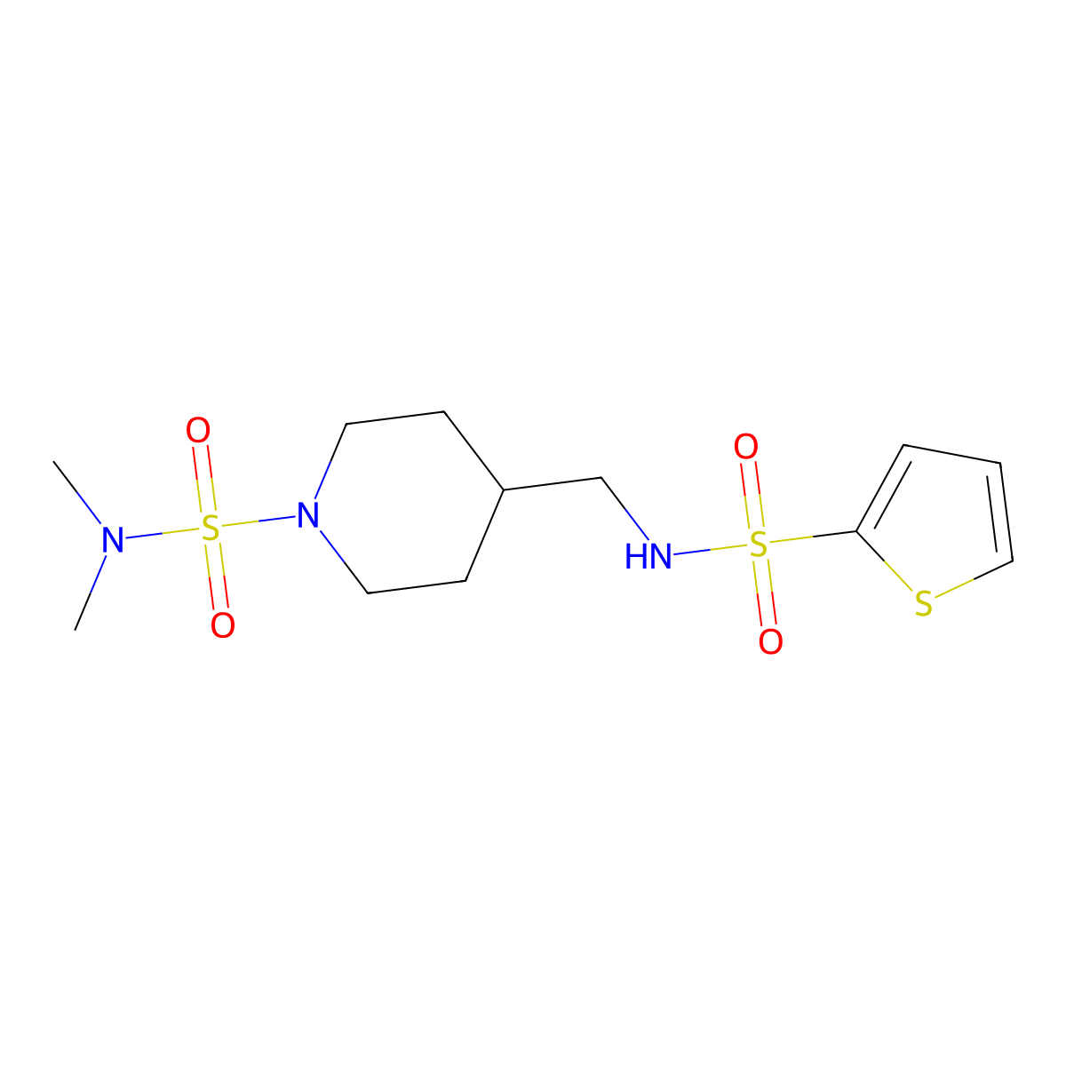 N,N-dimethyl-4-((thiophene-2-sulfonamido)methyl)piperidine-1-sulfonamide molecular structure, CAS 2309342-72-9