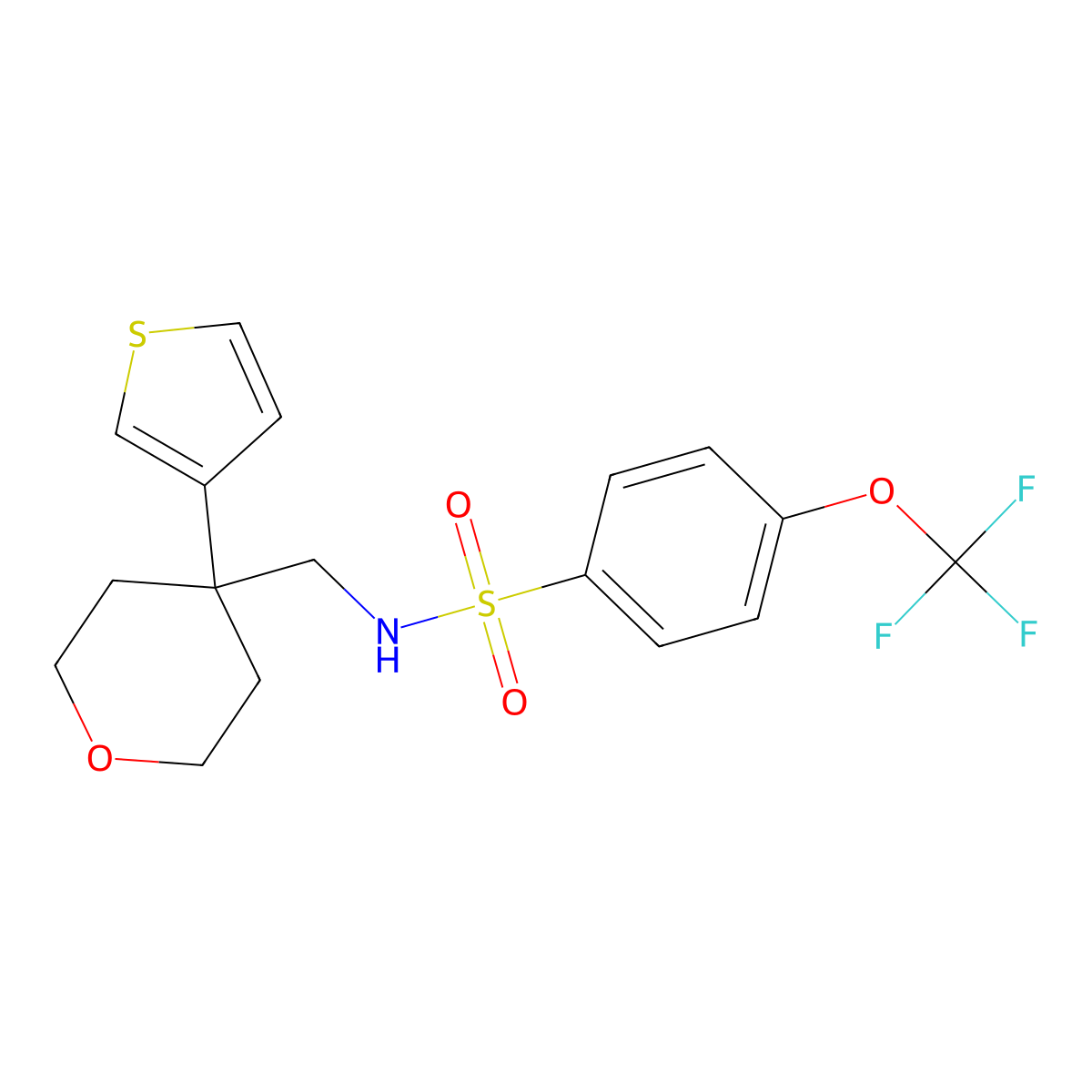 N-{[4-(thiophen-3-yl)oxan-4-yl]methyl}-4-(trifluoromethoxy)benzene-1-sulfonamide molecular structure, CAS 2309343-07-3