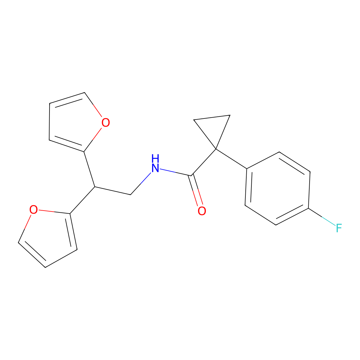 N-[2,2-bis(furan-2-yl)ethyl]-1-(4-fluorophenyl)cyclopropane-1-carboxamide molecular structure, CAS 2309343-61-9