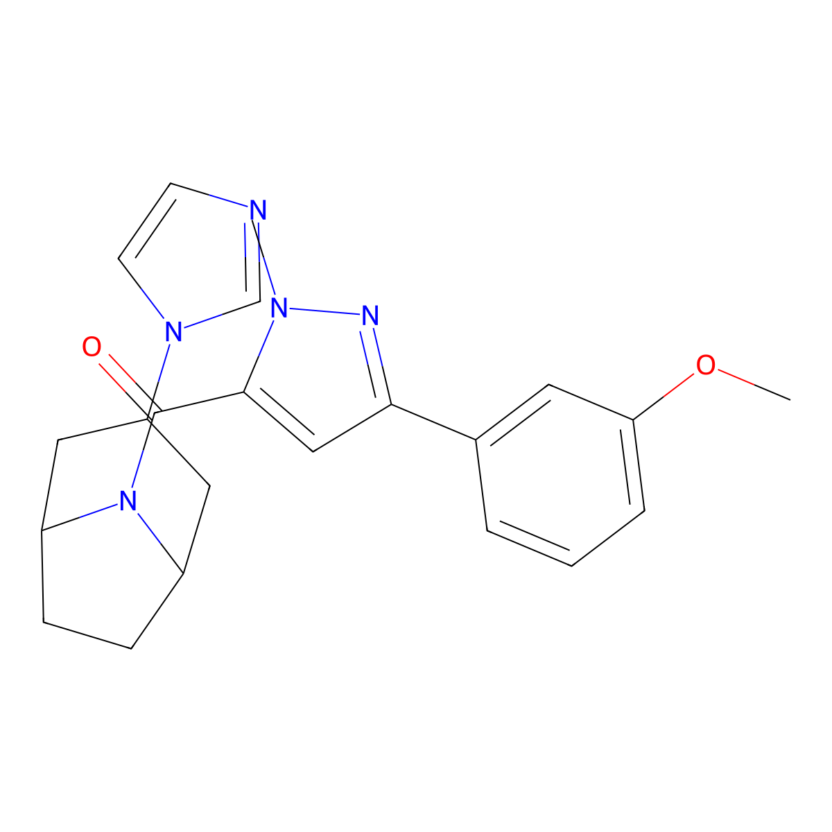 3-(1H-imidazol-1-yl)-8-[3-(3-methoxyphenyl)-1-methyl-1H-pyrazole-5-carbonyl]-8-azabicyclo[3.2.1]octane molecular structure, CAS 2309343-69-7