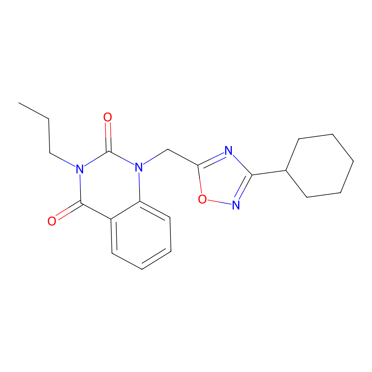 1-((3-cyclohexyl-1,2,4-oxadiazol-5-yl)methyl)-3-propylquinazoline-2,4(1H,3H)-dione molecular structure, CAS 2309343-76-6