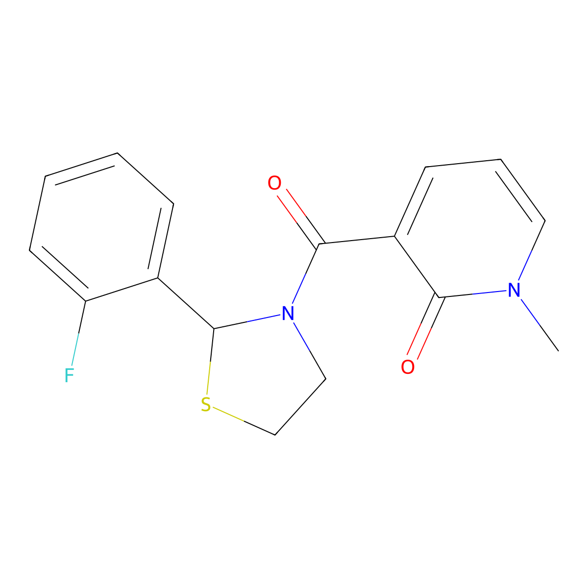 3-(2-(2-fluorophenyl)thiazolidine-3-carbonyl)-1-methylpyridin-2(1H)-one molecular structure, CAS 2309343-91-5