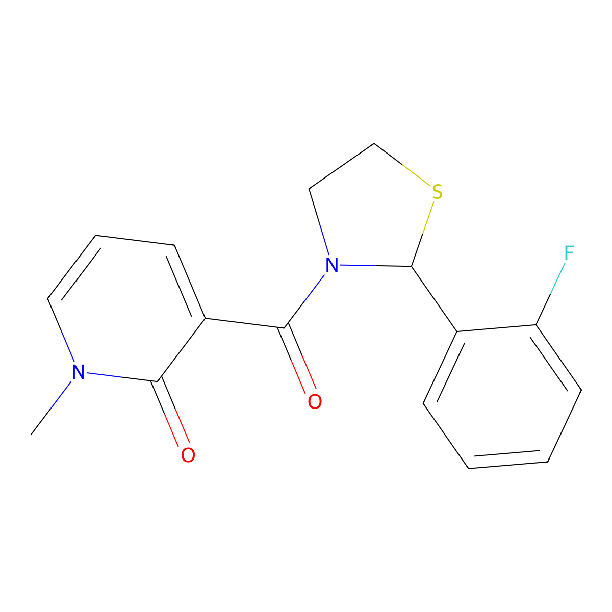 3-(2-(2-fluorophenyl)thiazolidine-3-carbonyl)-1-methylpyridin-2(1H)-one molecular structure, CAS 2309343-91-5