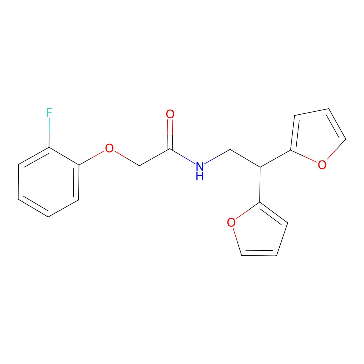 N-[2,2-bis(furan-2-yl)ethyl]-2-(2-fluorophenoxy)acetamide molecular structure, CAS 2309344-13-4