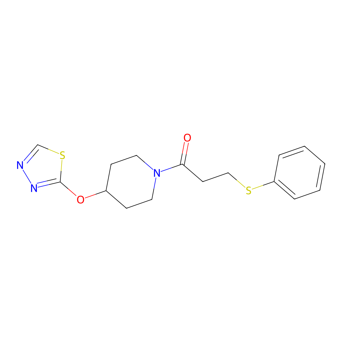 1-(4-((1,3,4-Thiadiazol-2-yl)oxy)piperidin-1-yl)-3-(phenylthio)propan-1-one molecular structure, CAS 2309344-36-1