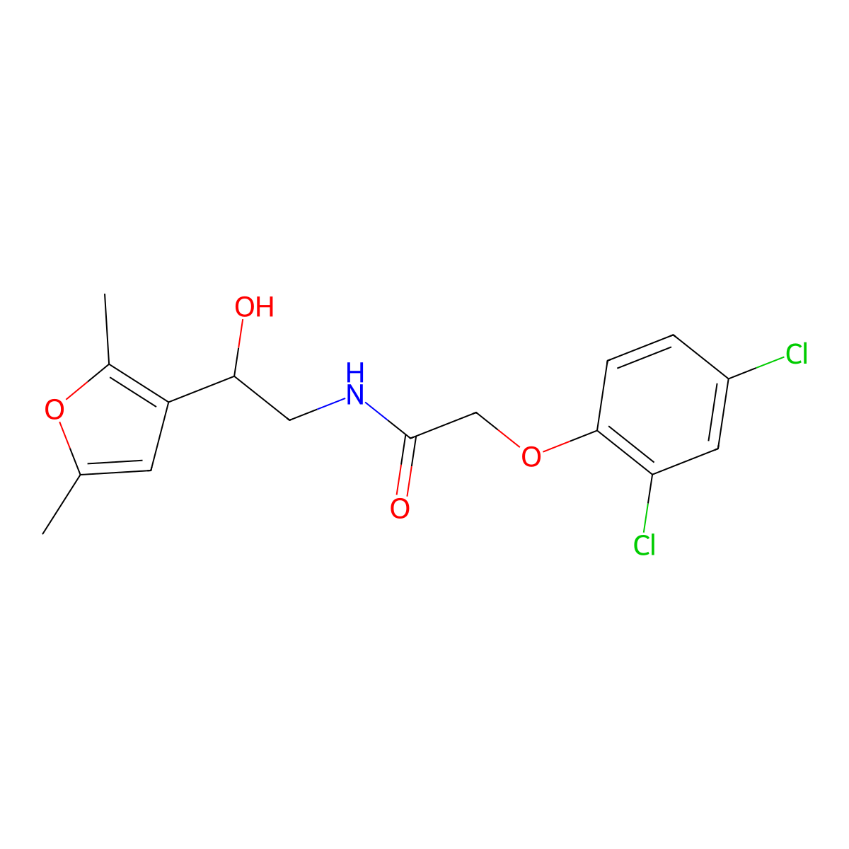 2-(2,4-dichlorophenoxy)-N-[2-(2,5-dimethylfuran-3-yl)-2-hydroxyethyl]acetamide molecular structure, CAS 2309344-54-3