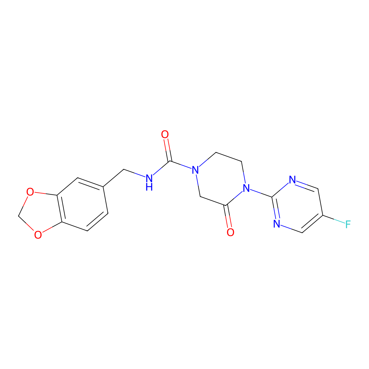 N-[(2H-1,3-benzodioxol-5-yl)methyl]-4-(5-fluoropyrimidin-2-yl)-3-oxopiperazine-1-carboxamide molecular structure, CAS 2309344-61-2