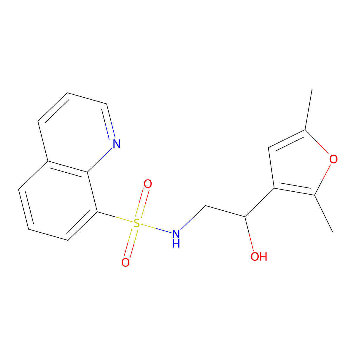 N-[2-(2,5-dimethylfuran-3-yl)-2-hydroxyethyl]quinoline-8-sulfonamide molecular structure, CAS 2309344-74-7