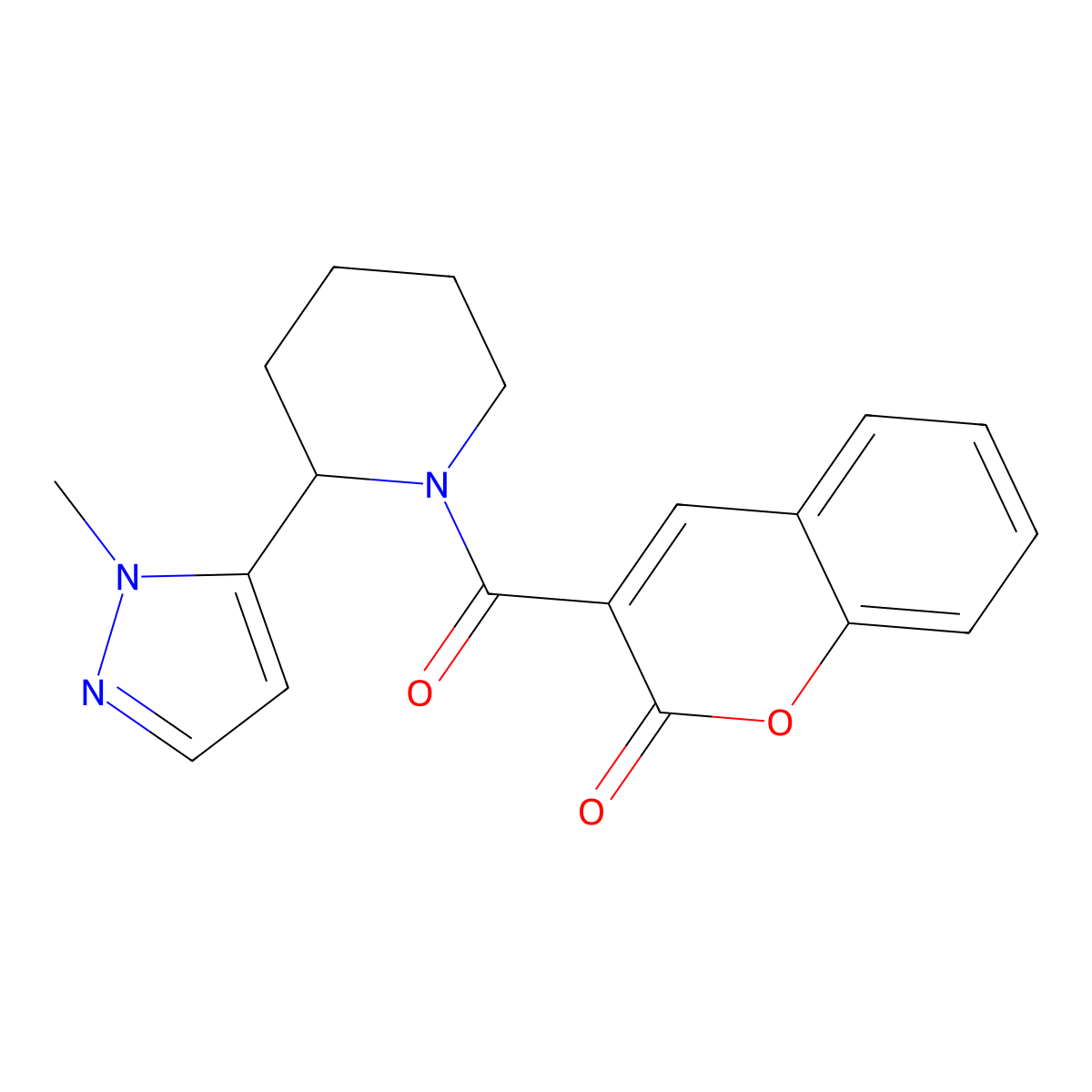 3-[2-(1-methyl-1H-pyrazol-5-yl)piperidine-1-carbonyl]-2H-chromen-2-one molecular structure, CAS 2309344-87-2