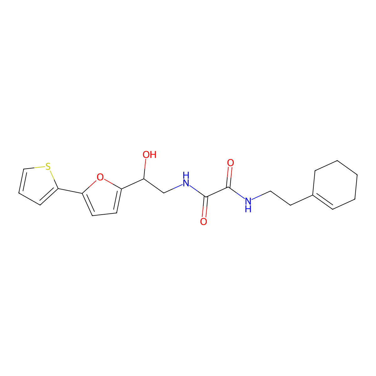 N'-[2-(cyclohex-1-en-1-yl)ethyl]-N-{2-hydroxy-2-[5-(thiophen-2-yl)furan-2-yl]ethyl}ethanediamide molecular structure, CAS 2309345-50-2