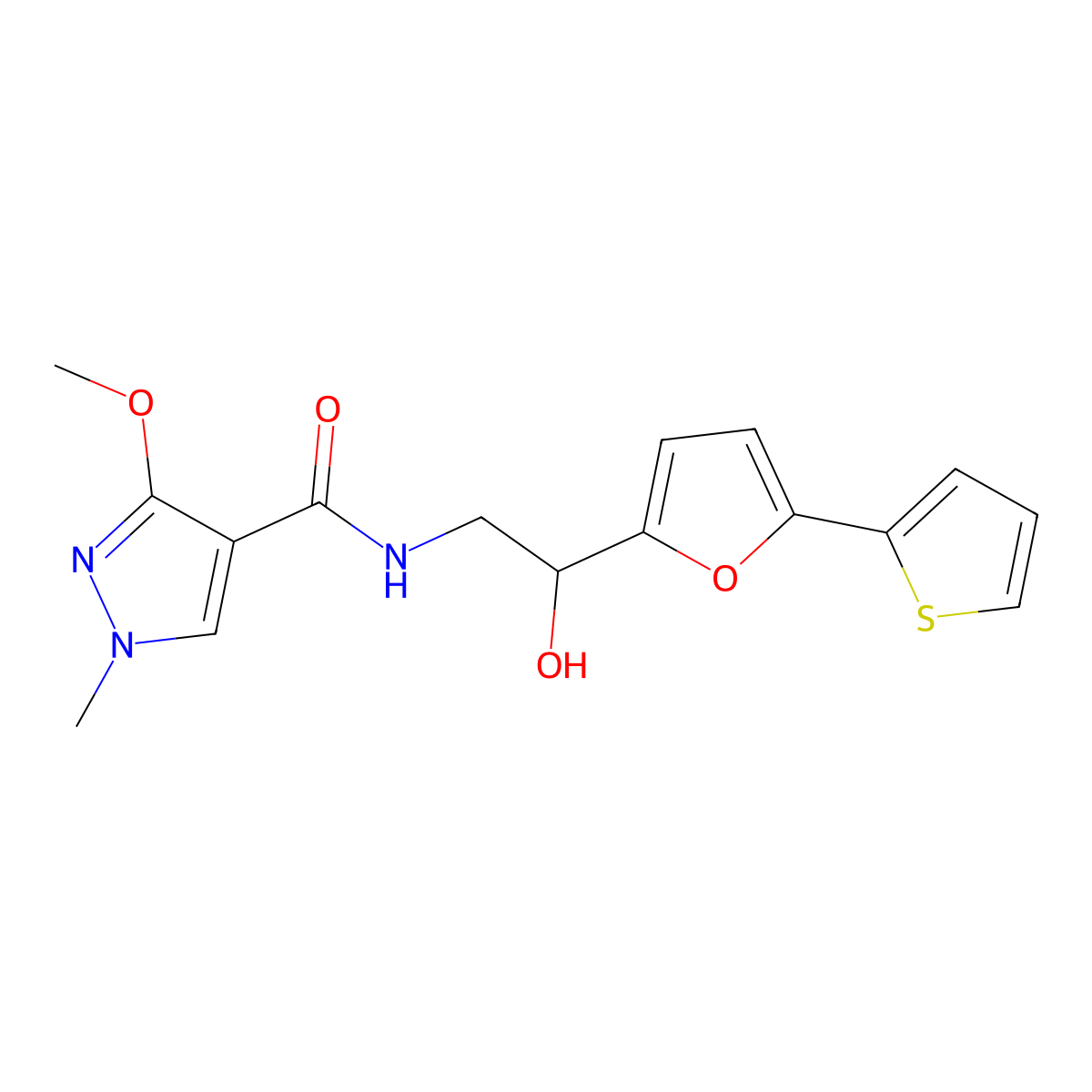 N-{2-hydroxy-2-[5-(thiophen-2-yl)furan-2-yl]ethyl}-3-methoxy-1-methyl-1H-pyrazole-4-carboxamide molecular structure, CAS 2309345-67-1