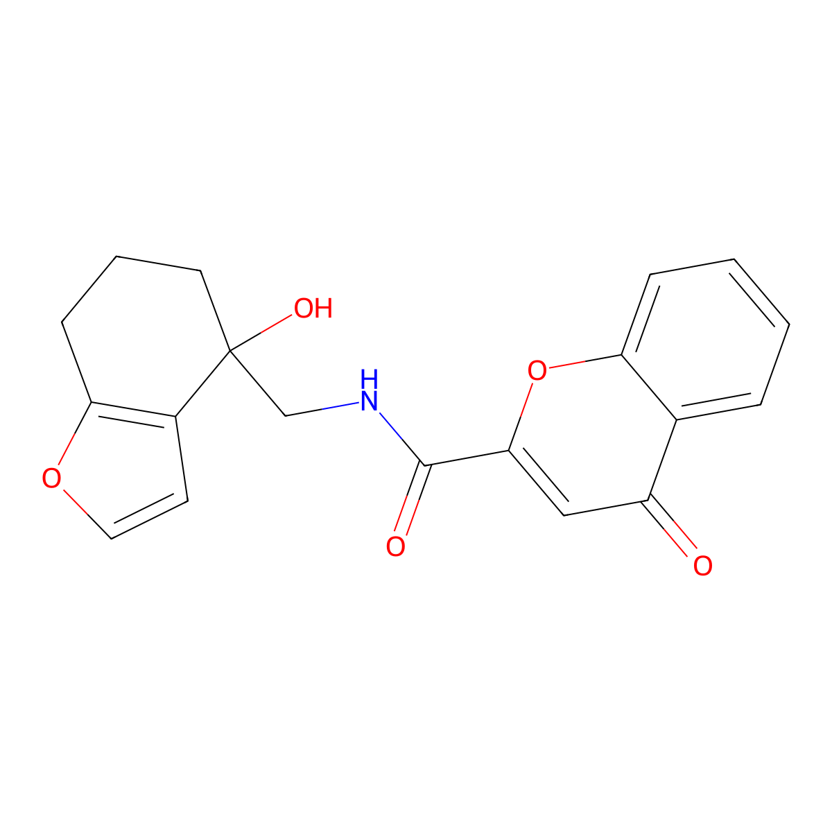 N-[(4-hydroxy-4,5,6,7-tetrahydro-1-benzofuran-4-yl)methyl]-4-oxo-4H-chromene-2-carboxamide molecular structure, CAS 2309345-87-5