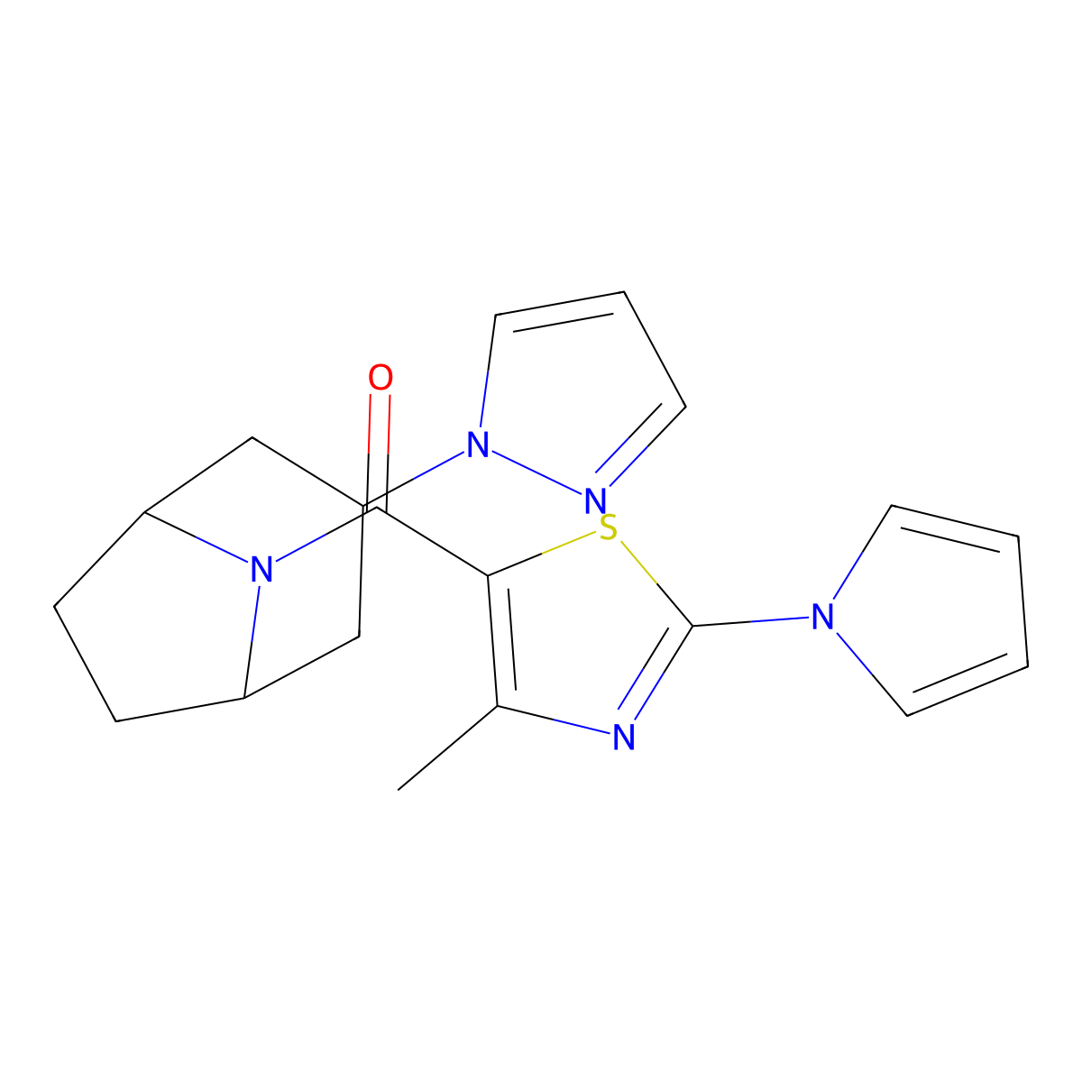 8-[4-methyl-2-(1H-pyrrol-1-yl)-1,3-thiazole-5-carbonyl]-3-(1H-pyrazol-1-yl)-8-azabicyclo[3.2.1]octane molecular structure, CAS 2309346-14-1