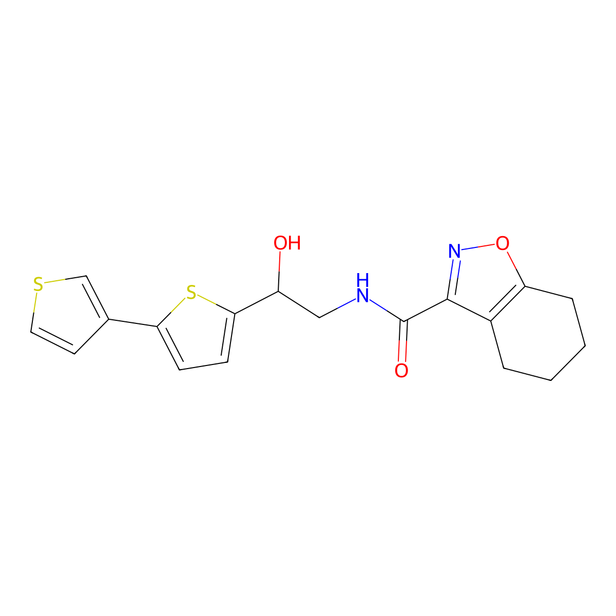 N-(2-{[2,3'-bithiophene]-5-yl}-2-hydroxyethyl)-4,5,6,7-tetrahydro-1,2-benzoxazole-3-carboxamide molecular structure, CAS 2309346-53-8