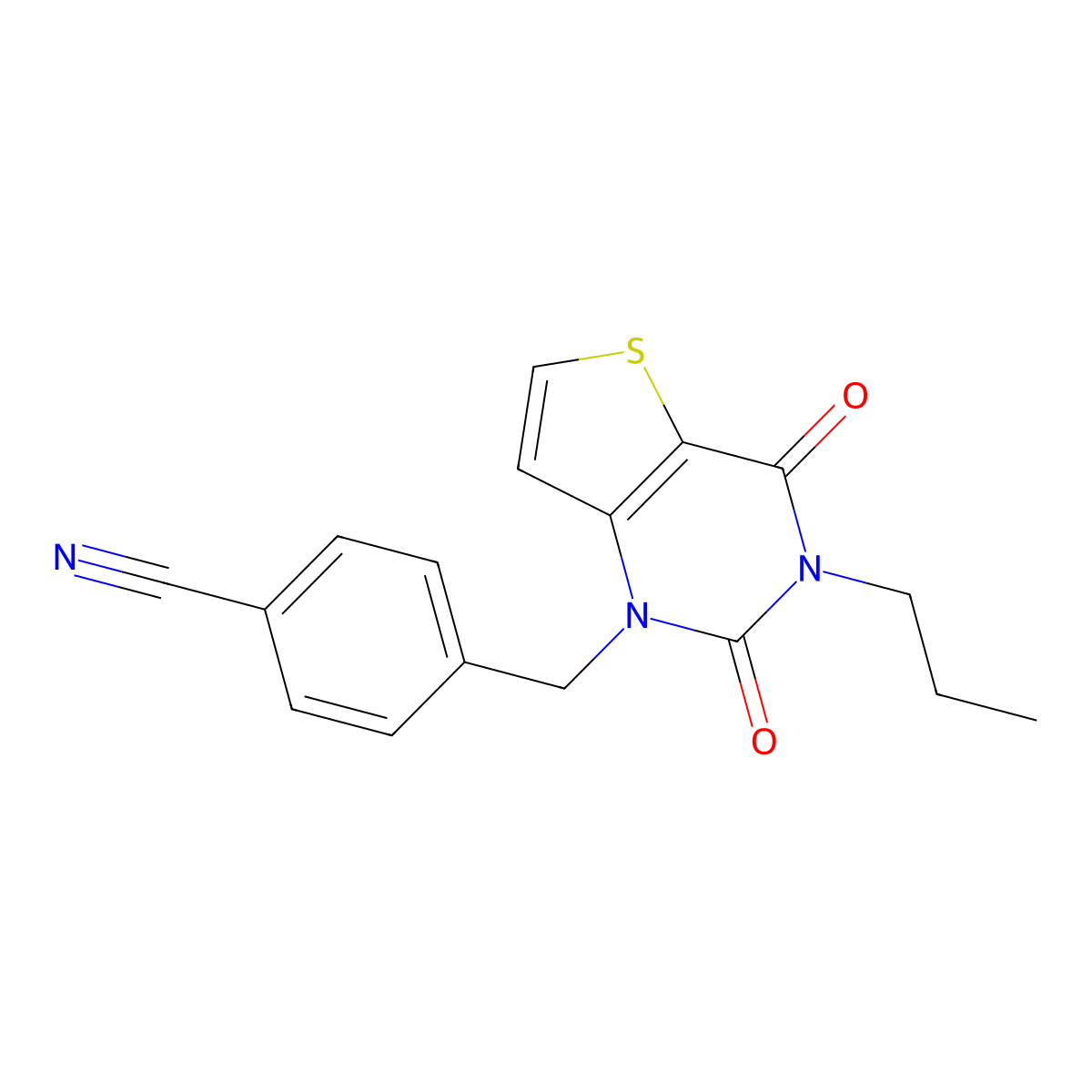 4-((2,4-dioxo-3-propyl-3,4-dihydrothieno[3,2-d]pyrimidin-1(2H)-yl)methyl)benzonitrile molecular structure, CAS 2309346-81-2
