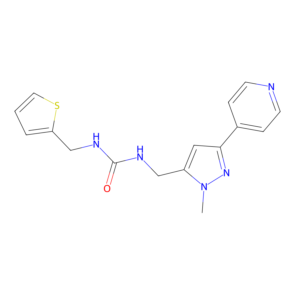 3-{[1-methyl-3-(pyridin-4-yl)-1H-pyrazol-5-yl]methyl}-1-[(thiophen-2-yl)methyl]urea molecular structure, CAS 2309346-96-9