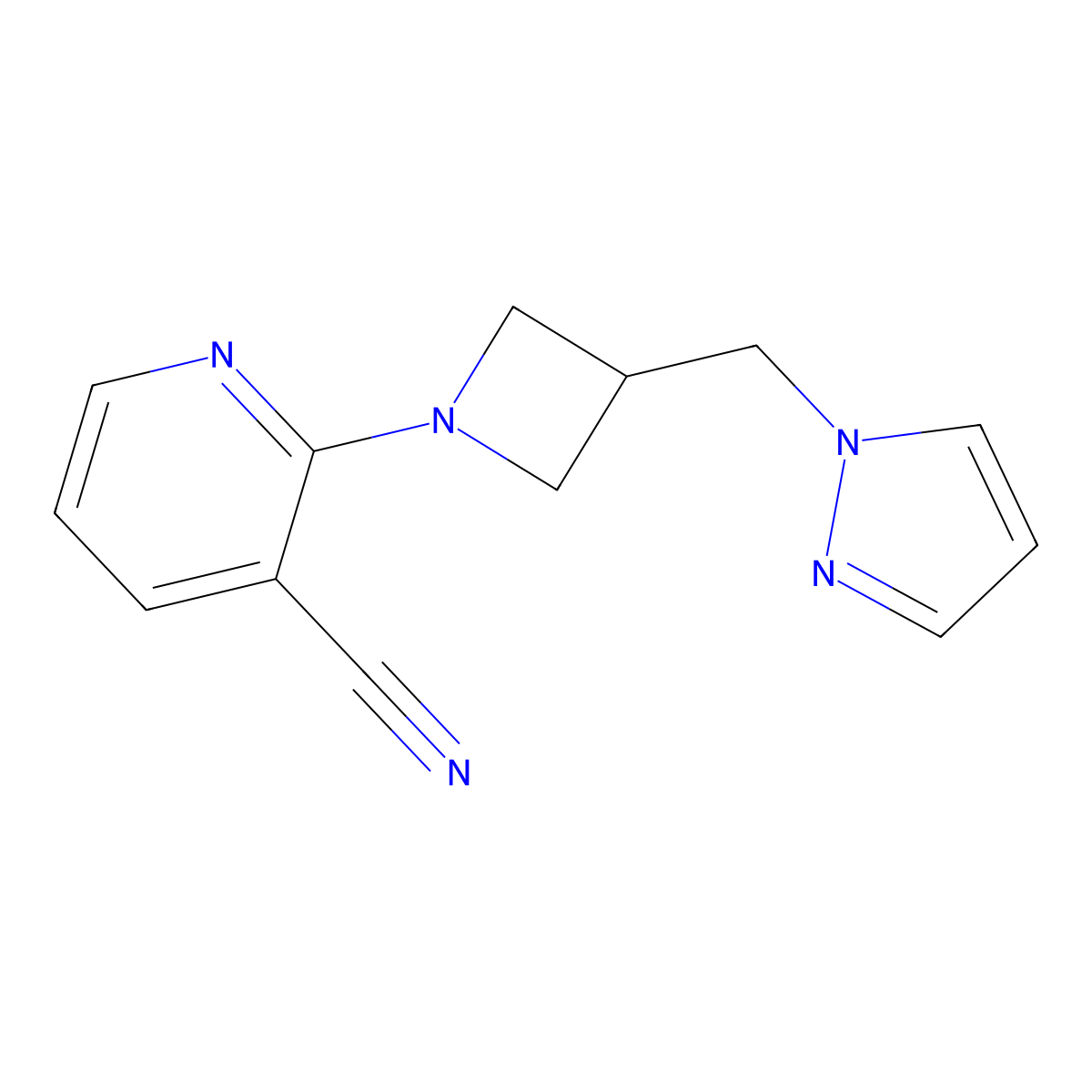 2-{3-[(1H-pyrazol-1-yl)methyl]azetidin-1-yl}pyridine-3-carbonitrile molecular structure, CAS 2309347-74-6