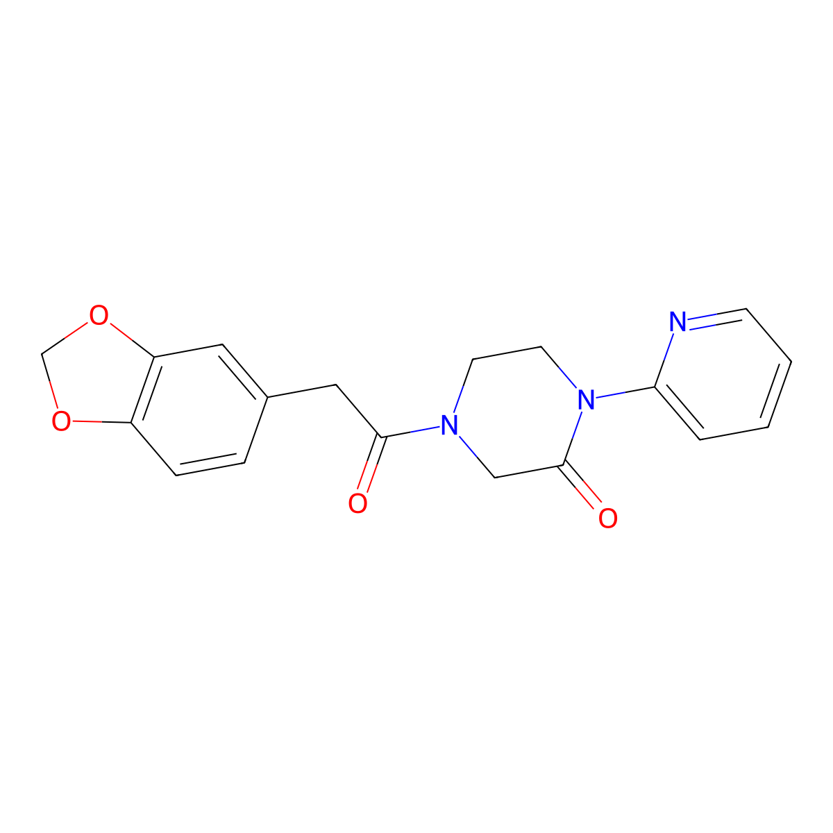4-[2-(2H-1,3-benzodioxol-5-yl)acetyl]-1-(pyridin-2-yl)piperazin-2-one molecular structure, CAS 2309348-12-5