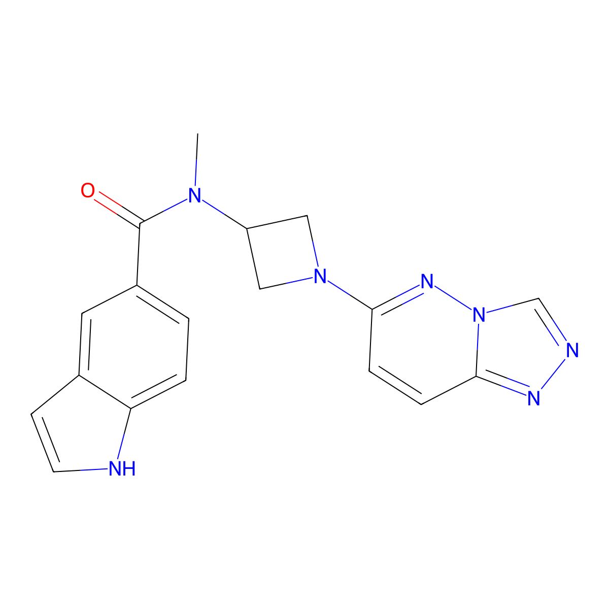 N-methyl-N-(1-{[1,2,4]triazolo[4,3-b]pyridazin-6-yl}azetidin-3-yl)-1H-indole-5-carboxamide molecular structure, CAS 2309348-36-3