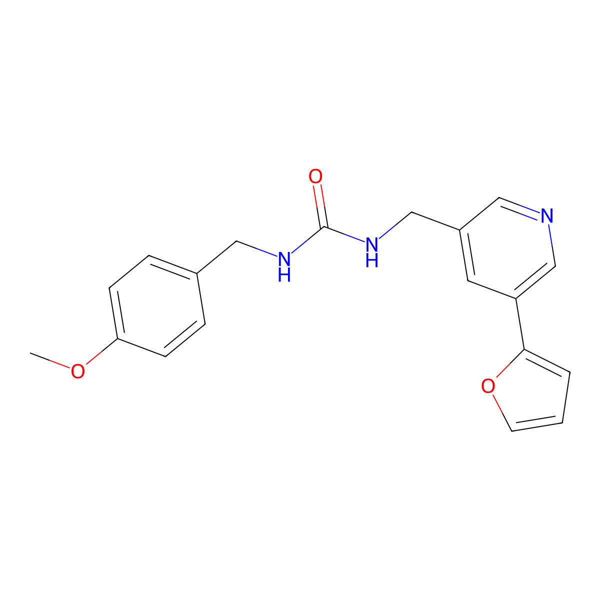 1-((5-(Furan-2-yl)pyridin-3-yl)methyl)-3-(4-methoxybenzyl)urea molecular structure, CAS 2309348-53-4
