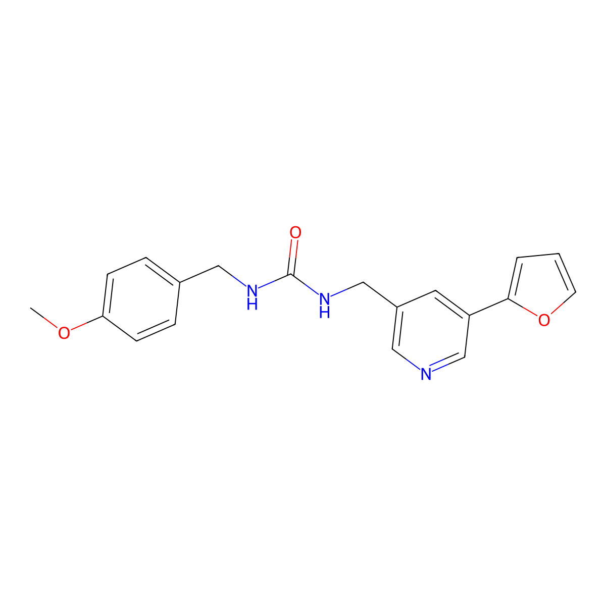 1-((5-(Furan-2-yl)pyridin-3-yl)methyl)-3-(4-methoxybenzyl)urea molecular structure, CAS 2309348-53-4