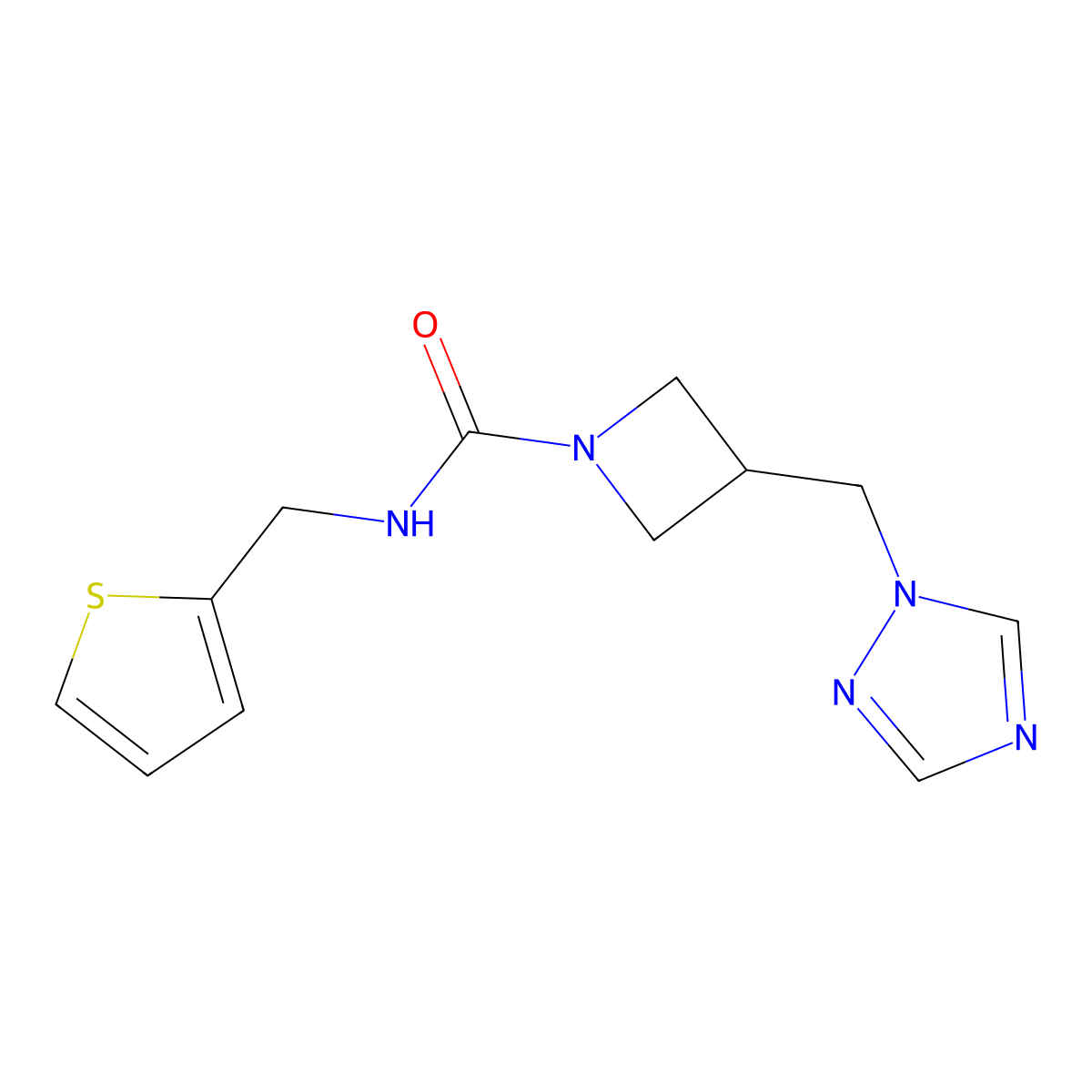 3-((1H-1,2,4-triazol-1-yl)methyl)-N-(thiophen-2-ylmethyl)azetidine-1-carboxamide molecular structure, CAS 2309348-70-5