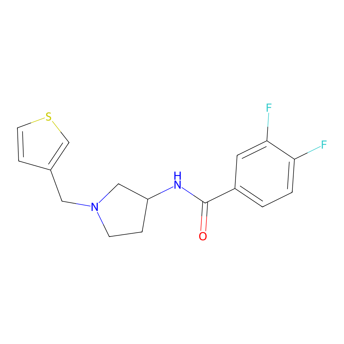 3,4-difluoro-N-(1-(thiophen-3-ylmethyl)pyrrolidin-3-yl)benzamide molecular structure, CAS 2309349-11-7
