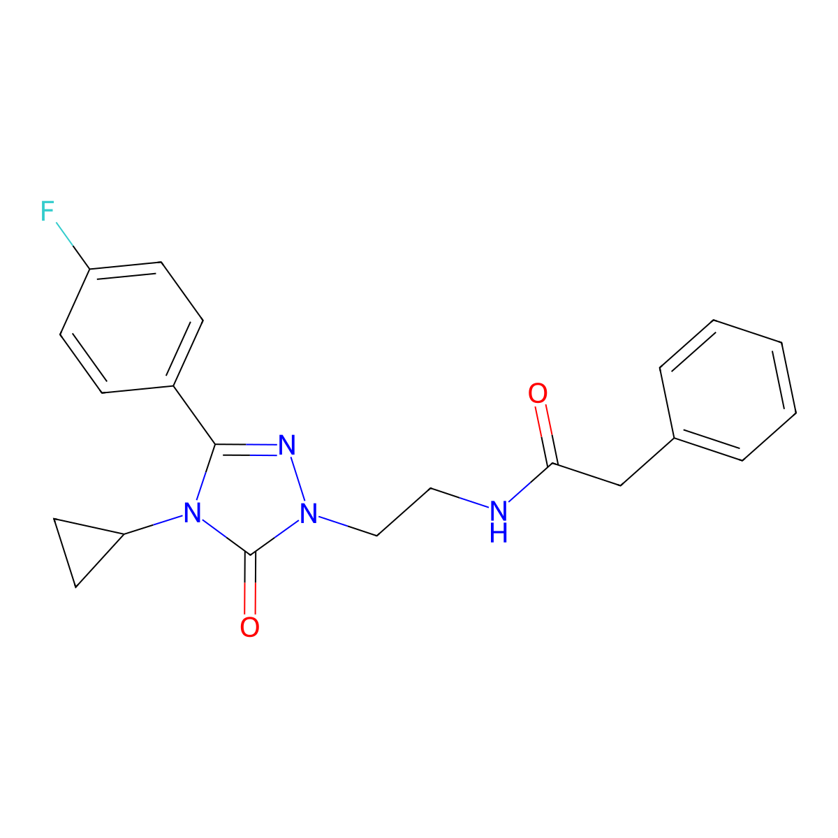 N-{2-[4-cyclopropyl-3-(4-fluorophenyl)-5-oxo-4,5-dihydro-1H-1,2,4-triazol-1-yl]ethyl}-2-phenylacetamide molecular structure, CAS 2309349-22-0