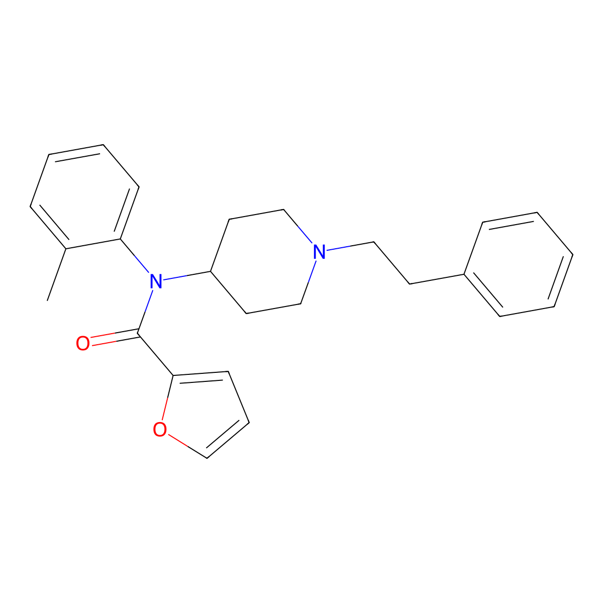 Ortho-methylfuranylfentanyl molecular structure, CAS 2309383-07-9