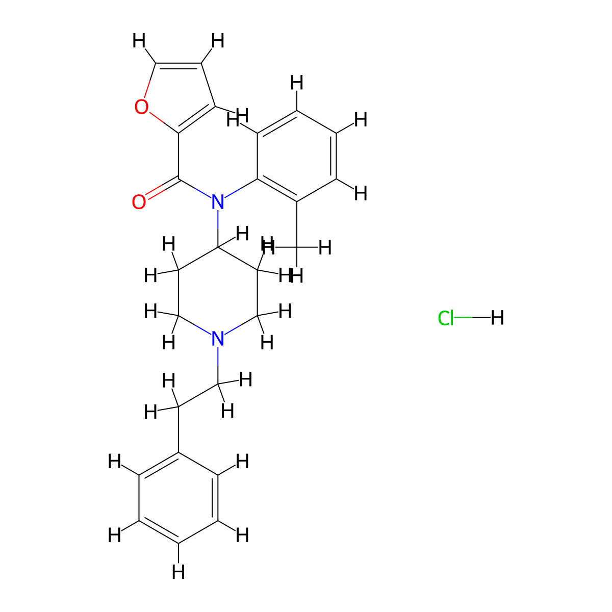 Ortho-methylfuranylfentanyl hydrochloride molecular structure, CAS 2309383-08-0