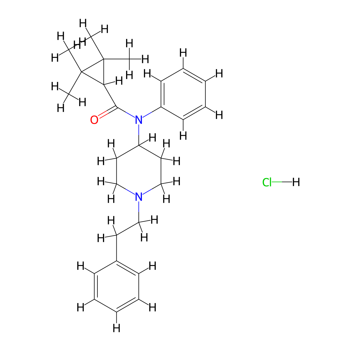2,2,3,3-tetramethyl-N-(1-phenethylpiperidin-4-yl)-N-phenylcyclopropane-1-carboxamide,monohydrochloride molecular structure, CAS 2309383-12-6
