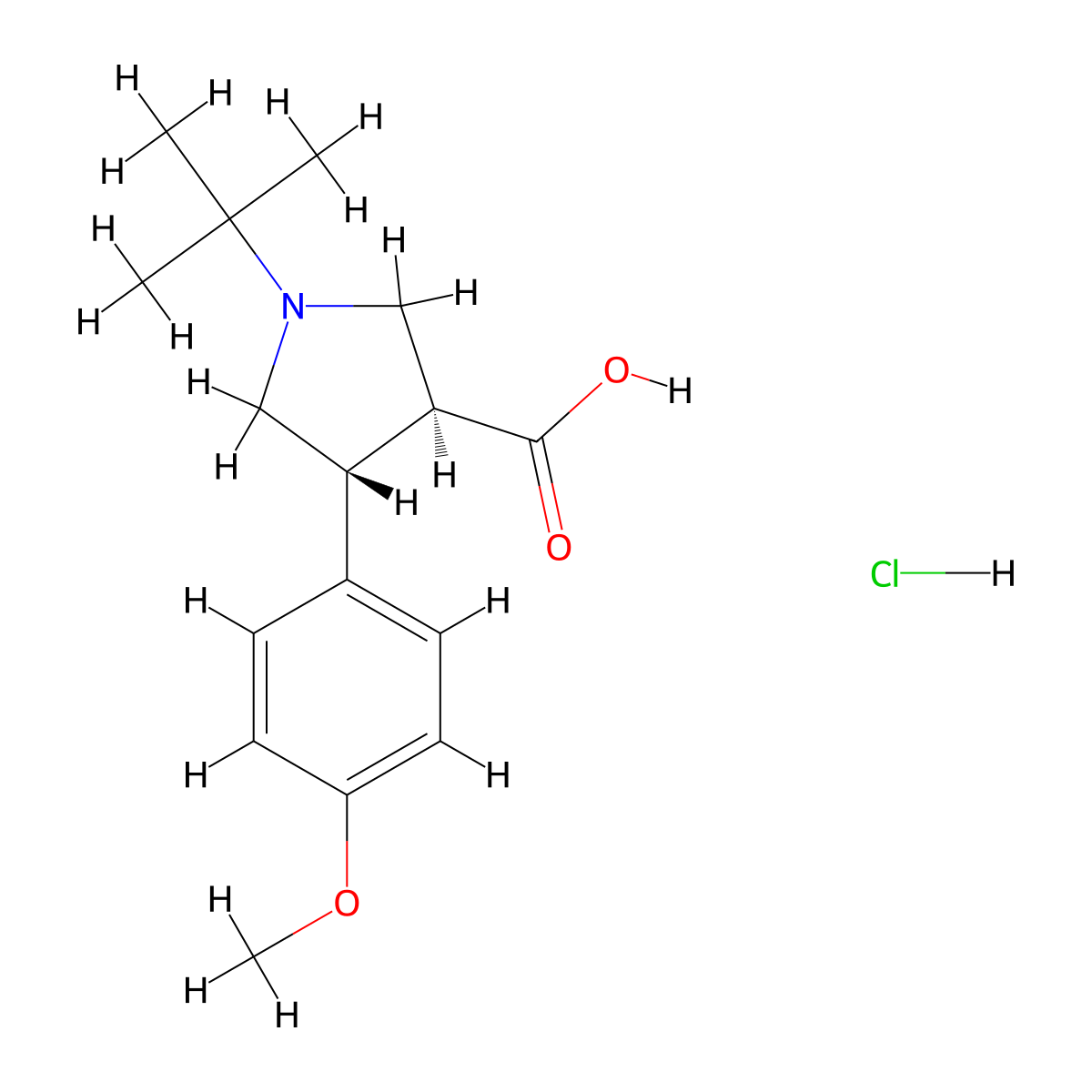 rac-(3R,4S)-1-tert-butyl-4-(4-methoxyphenyl)pyrrolidine-3-carboxylicacidhydrochloride,trans molecular structure, CAS 2309431-57-8