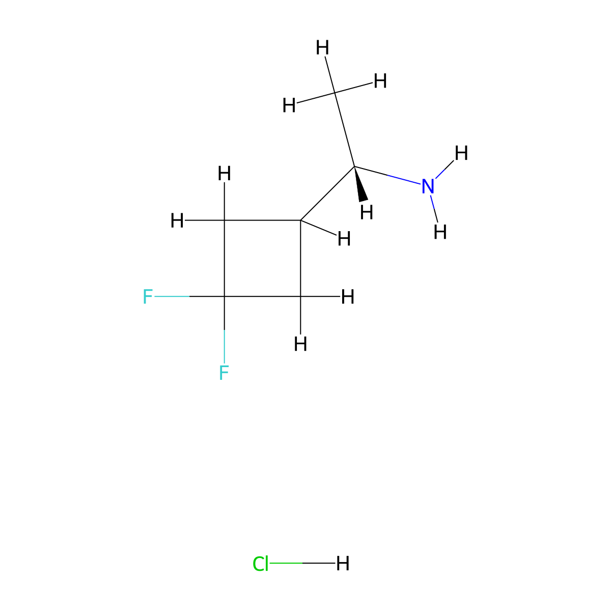 (1S)-1-(3,3-difluorocyclobutyl)ethan-1-amine hydrochloride molecular structure, CAS 2309431-62-5