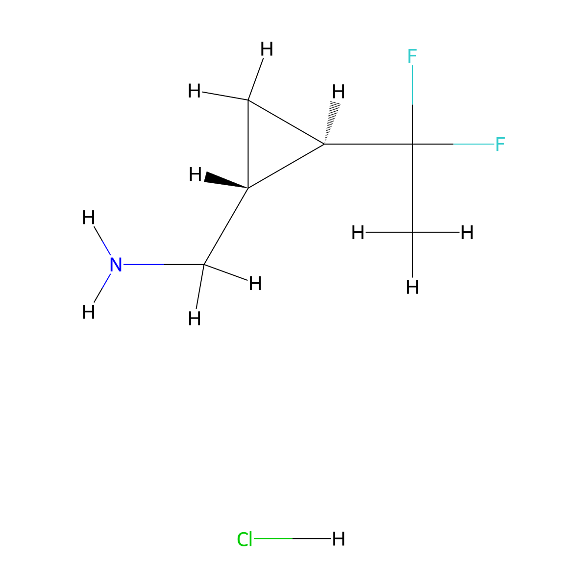 rac-[(1R,2R)-2-(1,1-difluoroethyl)cyclopropyl]methanaminehydrochloride,trans molecular structure, CAS 2309431-94-3