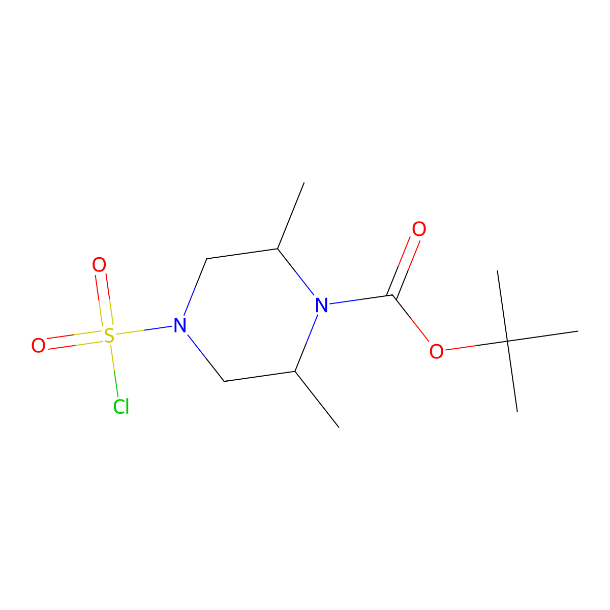 tert-butyl(2R,6S)-4-(chlorosulfonyl)-2,6-dimethylpiperazine-1-carboxylate,cis molecular structure, CAS 2309432-95-7