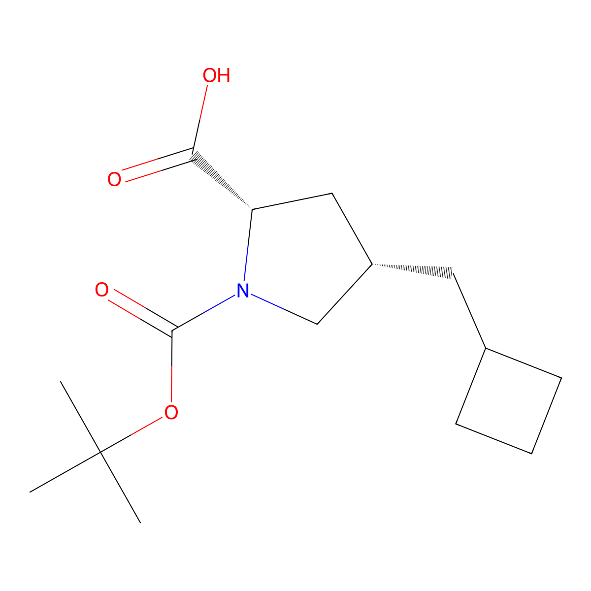 rac-(2R,4R)-1-[(tert-butoxy)carbonyl]-4-(cyclobutylmethyl)pyrrolidine-2-carboxylic acid molecular structure, CAS 2309433-05-2