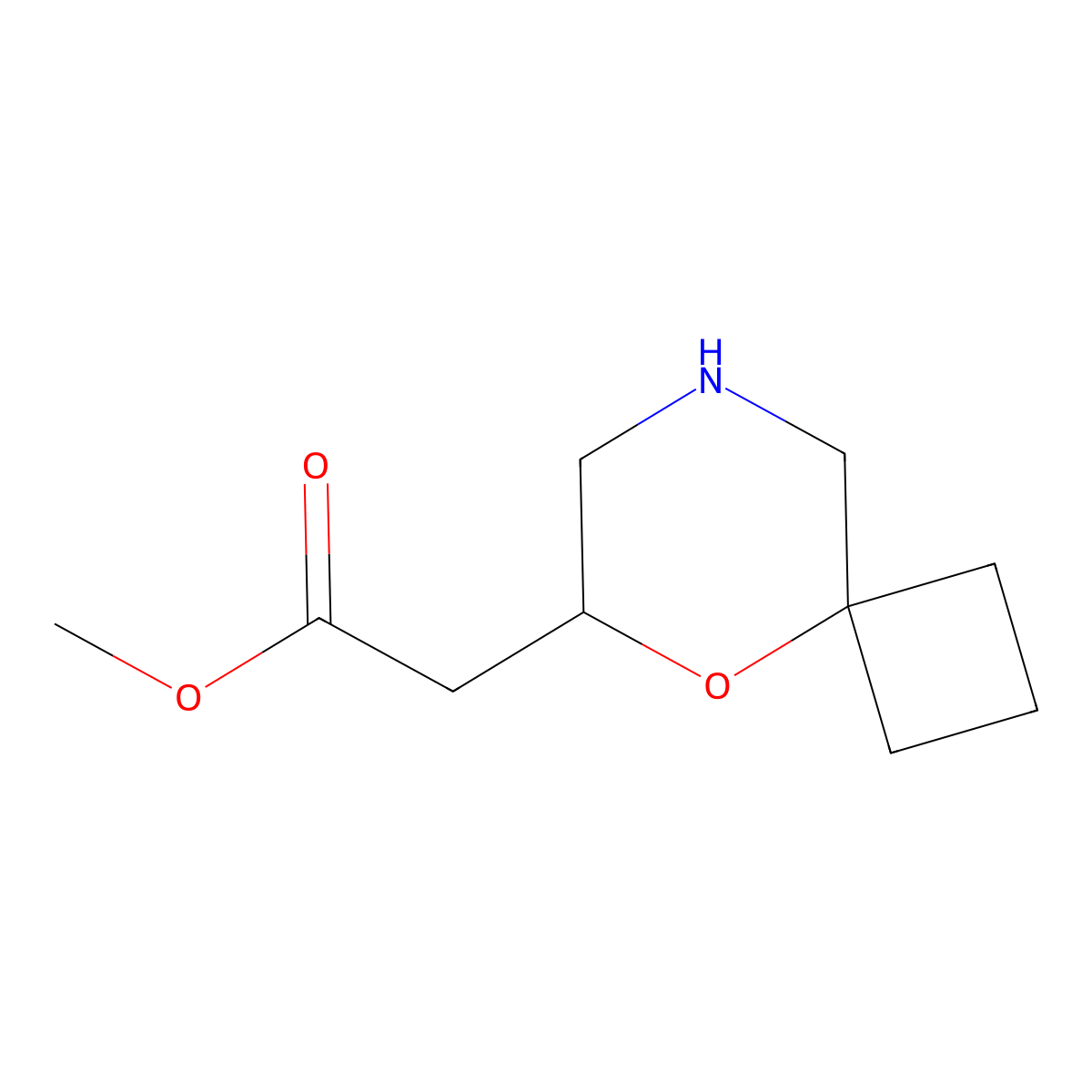 Methyl 2-{5-oxa-8-azaspiro[3.5]nonan-6-yl}acetate molecular structure, CAS 2309444-73-1