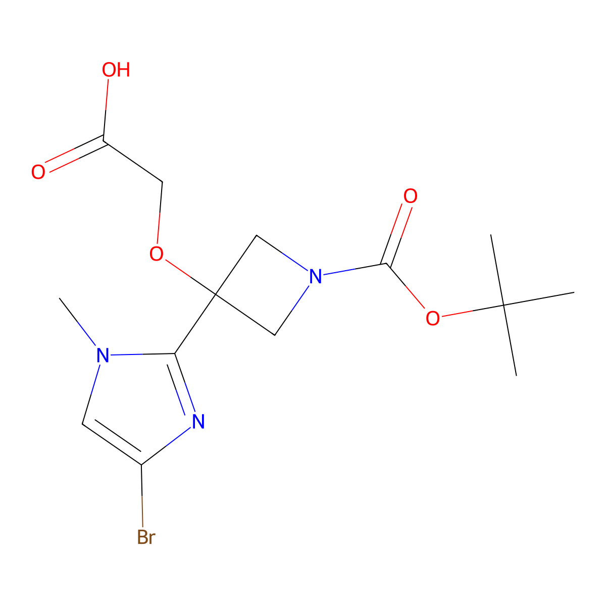 2-{[3-(4-bromo-1-methyl-1H-imidazol-2-yl)-1-[(tert-butoxy)carbonyl]azetidin-3-yl]oxy}acetic acid molecular structure, CAS 2309444-99-1