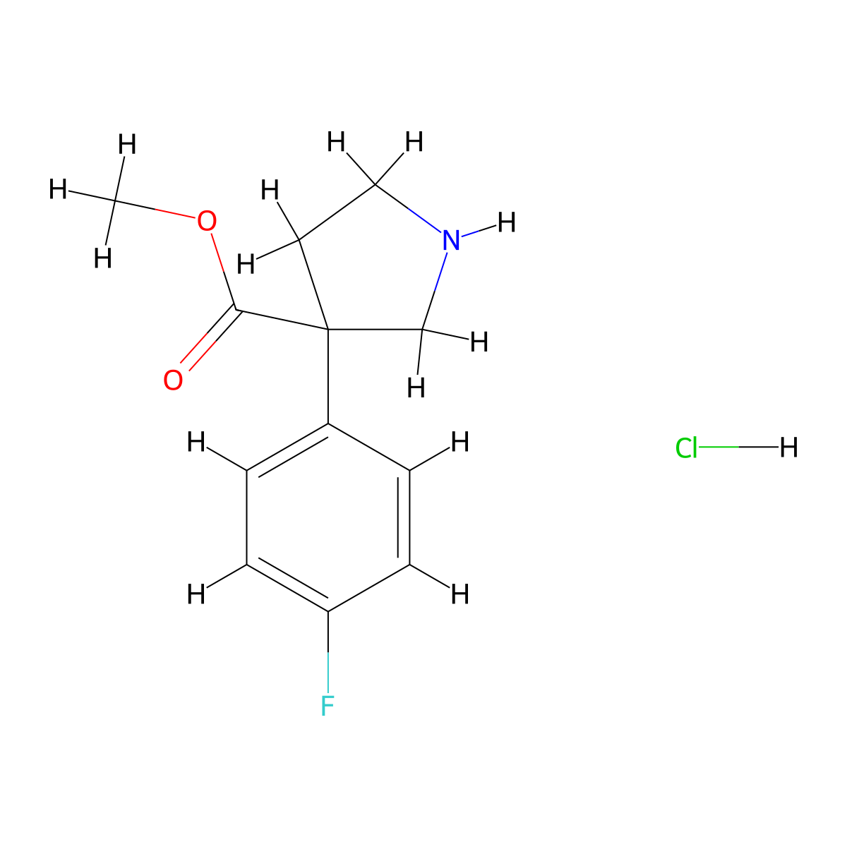 Methyl 3-(4-fluorophenyl)pyrrolidine-3-carboxylate hydrochloride molecular structure, CAS 2309446-39-5